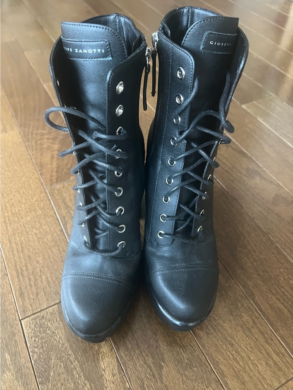 Giuseppe Zanotti Black Leather Lace-Up Combat Boots